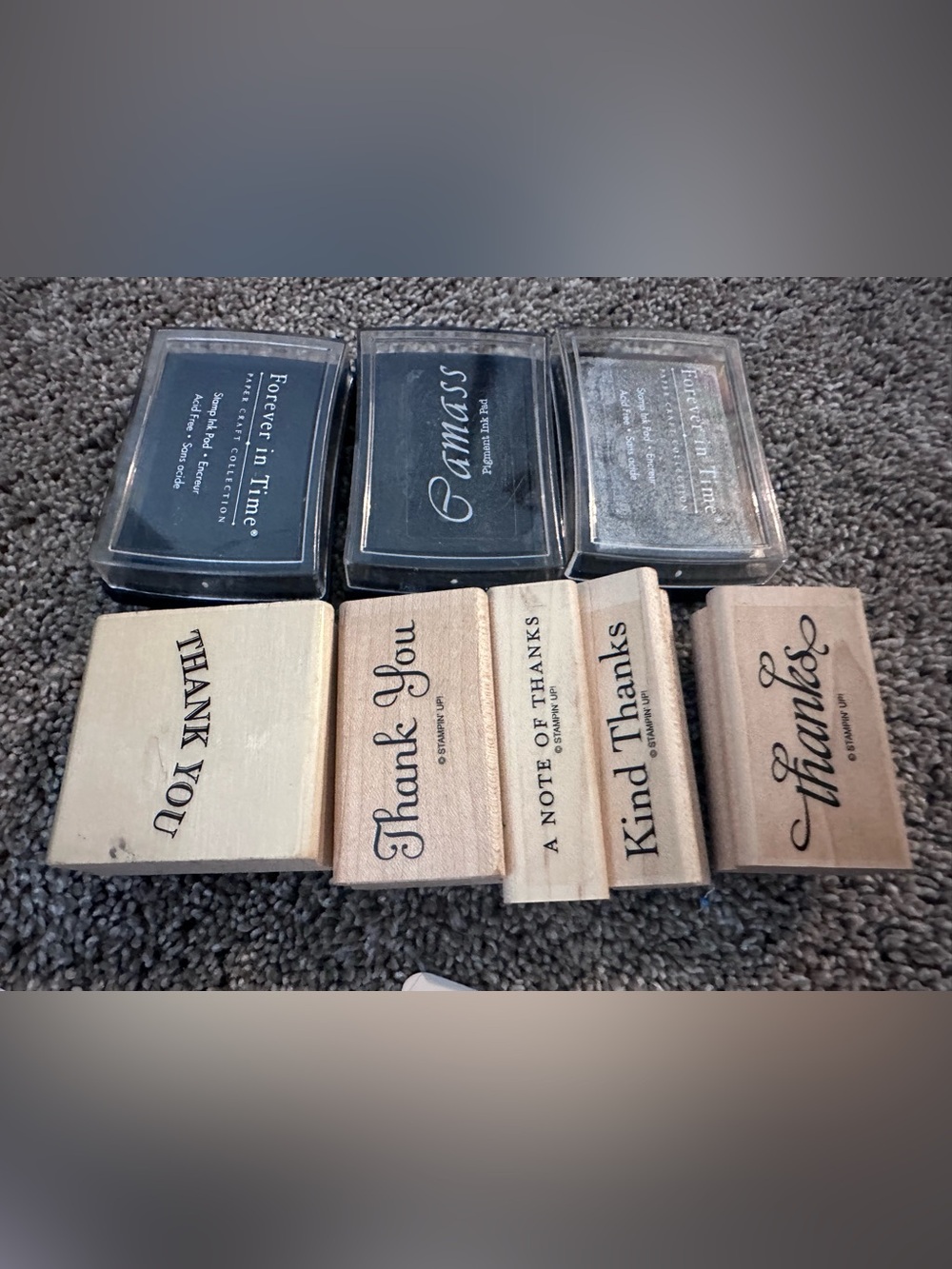 Stampin' Up! Wood-Mounted Thank You Stamp Set with Black Ink Pads